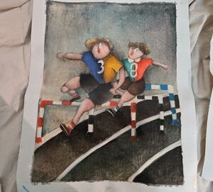 Joyce Roybal Colorful Hurdle Race Art Painting